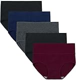 Innersy Women's 5 Pack High Waist Tummy Control Solid Color Cotton Briefs Panties (XL