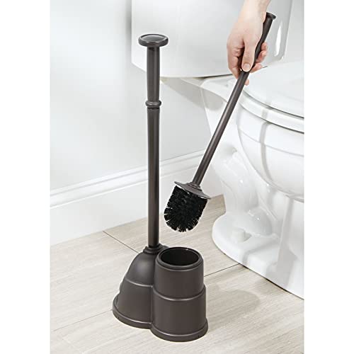 mDesign Plunger and Brush Set for Toilet Bowl Hidden, Modern Toilet