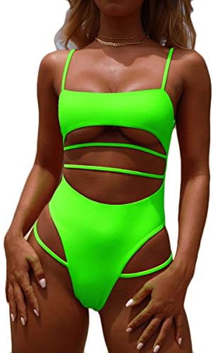 Womens One Piece Swimsuits Push up Strappy High Cut High Waisted Cheeky Bathing Suit Swimwear