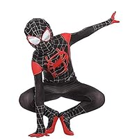 Toddler Kids Spider Verse Miles Morales Gwen Jumpsuit Bodysuit Black Spider Tights Zentai Costume (Kids-XS(95-110CM), Black)