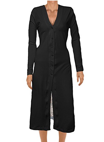 Ooh La La Jersey Knit Front Button Long Lightweight Cardigan Jacket (X-large 37-38, black)