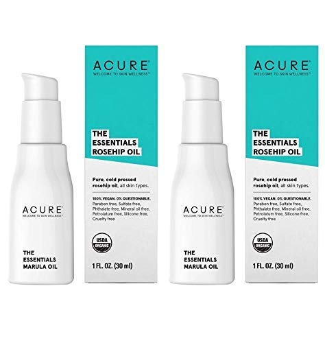 AcureOrganics Certified Organic Cold Pressed Rosehip Oil For Face & Body, Natural Anti-Aging & Environmental Damage Serum With Vitamin C & E, 1 fl. oz. each (Pack of 2)