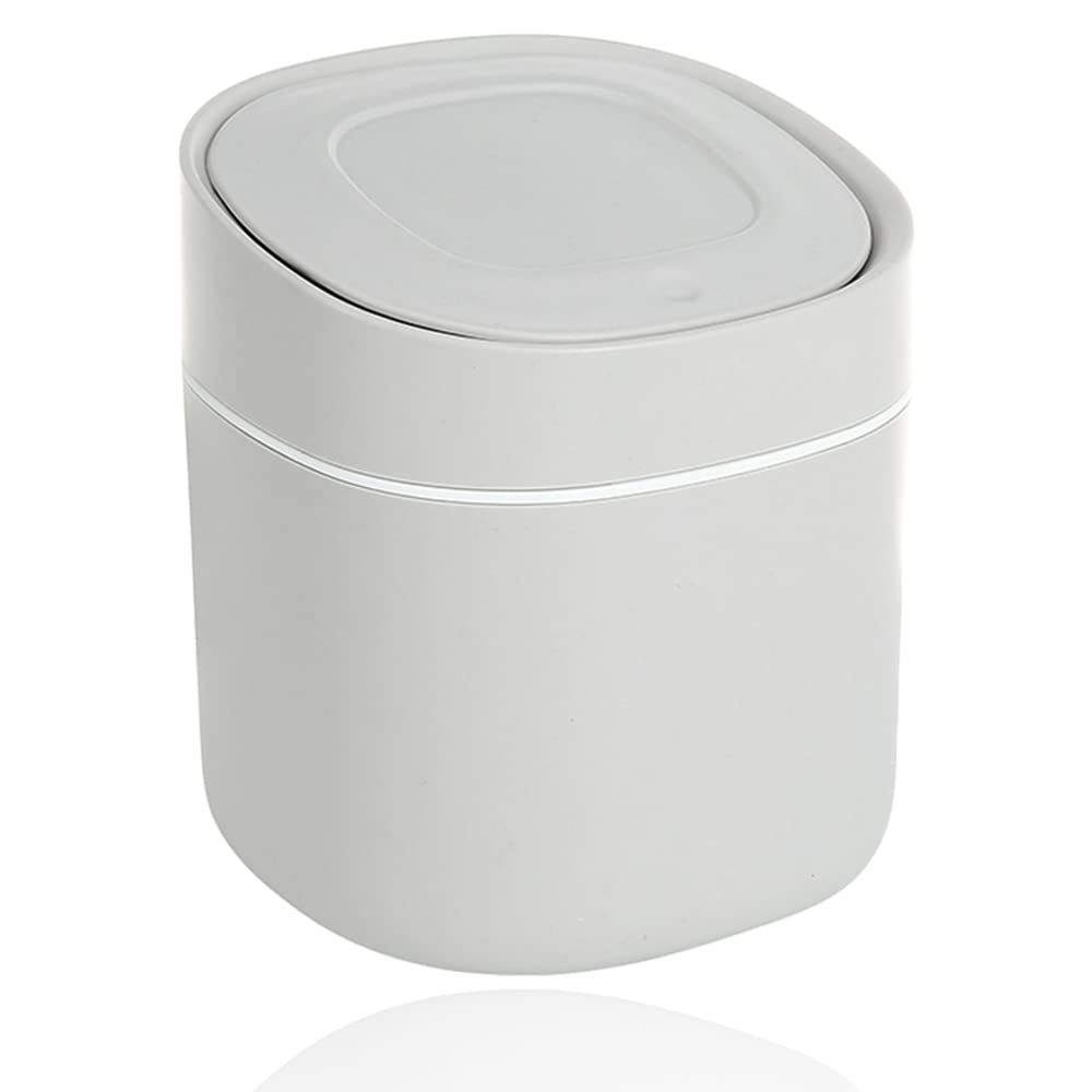 sinzau Table Trash Can, 5.9×5.3 in Desk Bin with Lid, Mini Cosmetic Bin, for Bathroom, Kitchen, Office, Portable Lid Removable Grey