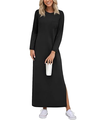 women's casual loose split wrinkle free maxi dress GRECERELLE Womens Summer Fall Shift Sweater with Pockets Black SIZE:UK 20 Timeless Prescott Basket Genuine Full The side slit hem
