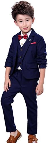 Children Prom Dress Suit Set 3-Pieces Modern Fit Dresswear Suit for Wedding Claissic Plaid Tux Navy Blue 5