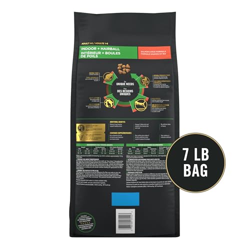 PURINA PRO PLAN HAIRBALL MANAGEMENT, INDOOR CAT FOOD, SALMON AND RICE FORMULA – 7 LB. BAG