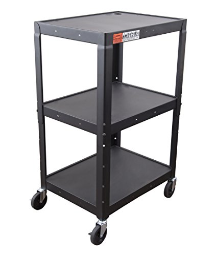 Adjustable Height Steel AV Cart with Three Shelves and Power