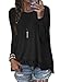 Halife Women's Crewneck Long Sleeve T-shirts Tops with Lace and Crochet Trim (XXL, Black)