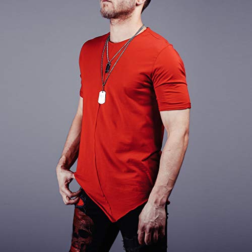 Xmiral-T-Shirt-Camicia-a-Maniche-Corte-con-Risvolto-Moda-Casual-Slim-da-Uomo