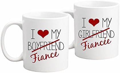 Fiance Coffee Mug or Tea Mug Set - 11 Ounce White Ceramic - Set of 2 - Engagement Gift - Wedding, Anniversary - His & Hers, Engaged