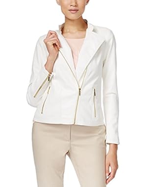 Calvin Klein Womens Faux-Leather Full-Zip Motorcycle Jacket
