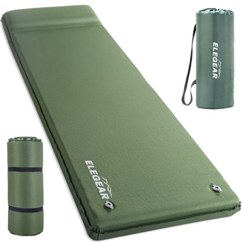 Elegear Colchoneta Camping Inflable Individual 8CM Espesor Extra, Verde | Espuma Memoria Colchón Autohinchable con Almohada, Impermeable & Plegable para Acampar Tienda Viaje en Coche Hogar