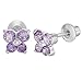 Rhodium Plated Small Purple CZ Butterfly Safety Screw Back Earrings for Babies, Infants, Toddlers, and Little Girls 5mm - Gorgeous Cubic Zirconia Purple Butterfly Studs for Young Girls