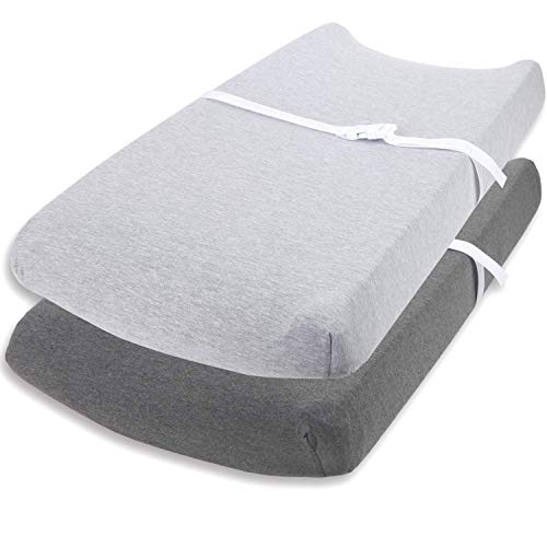 Changing Pad Cover Set by Cuddly Cubs | Ultra Soft Jersey Cotton Changing Table Cover Cradle Sheets 16x32 inches for Baby Girl and Boy | 2 Pack Heather Grey Change Table Sheets