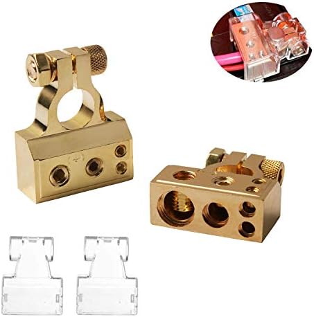 COROTC Battery Terminal Connectors, 0/4/8/10 Gauge AWG Positive Negative, with 2 Clear Covers & Shims, Auto Car Audio Marine Boat Modification