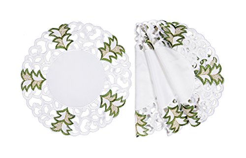 Xia Home Fashions Tannenbaum Embroidered Cutwork Christmas Round Doilies, 12-Inch, Set of 4
