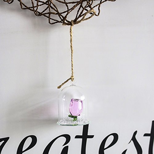 H&D Crystal Enchanted Rose Flower Figurine Dreams Ornament in a Glass Dome Gifts for her (Pink) - Thumbnail 6