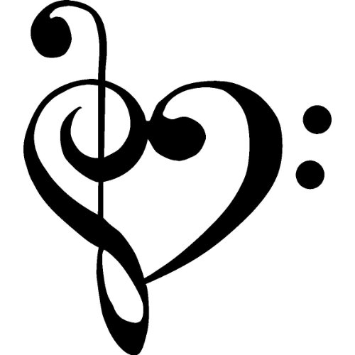 1 x treble bass clef heart love of music 3.5" blac…