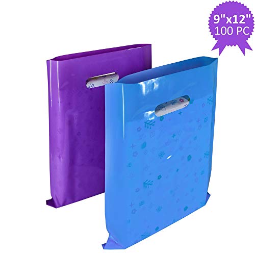 Wowfit 100 CT 9"x12" Plastic Merchandise Bags with Fashionable Glossy 50 Purple and 50 Blue. Retail Shopping Bags are Thick, Strong with Die-Cut Handle. Perfect for Small Shops and Boutiques Stores - Thumbnail 4