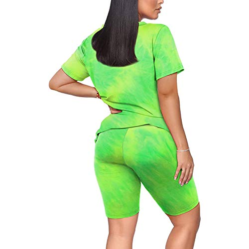 Two Piece Outfits for Women,Women\'s Tie Dye 2 Piece Shorts Set for Summer V Neck Shorts Sleeve T Shirts Set Jumpsuit Rompers Outfit Clubwear Sportswear Tracksuit Set
