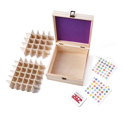 Wooden Essential Oil Box Kit, Two Removable Tray(36 slot, 25 slot) Holds 5ml, 10ml, 15ml, 30ml/1 oz Essential Oil Bottles with Droppers and Roller Bottles