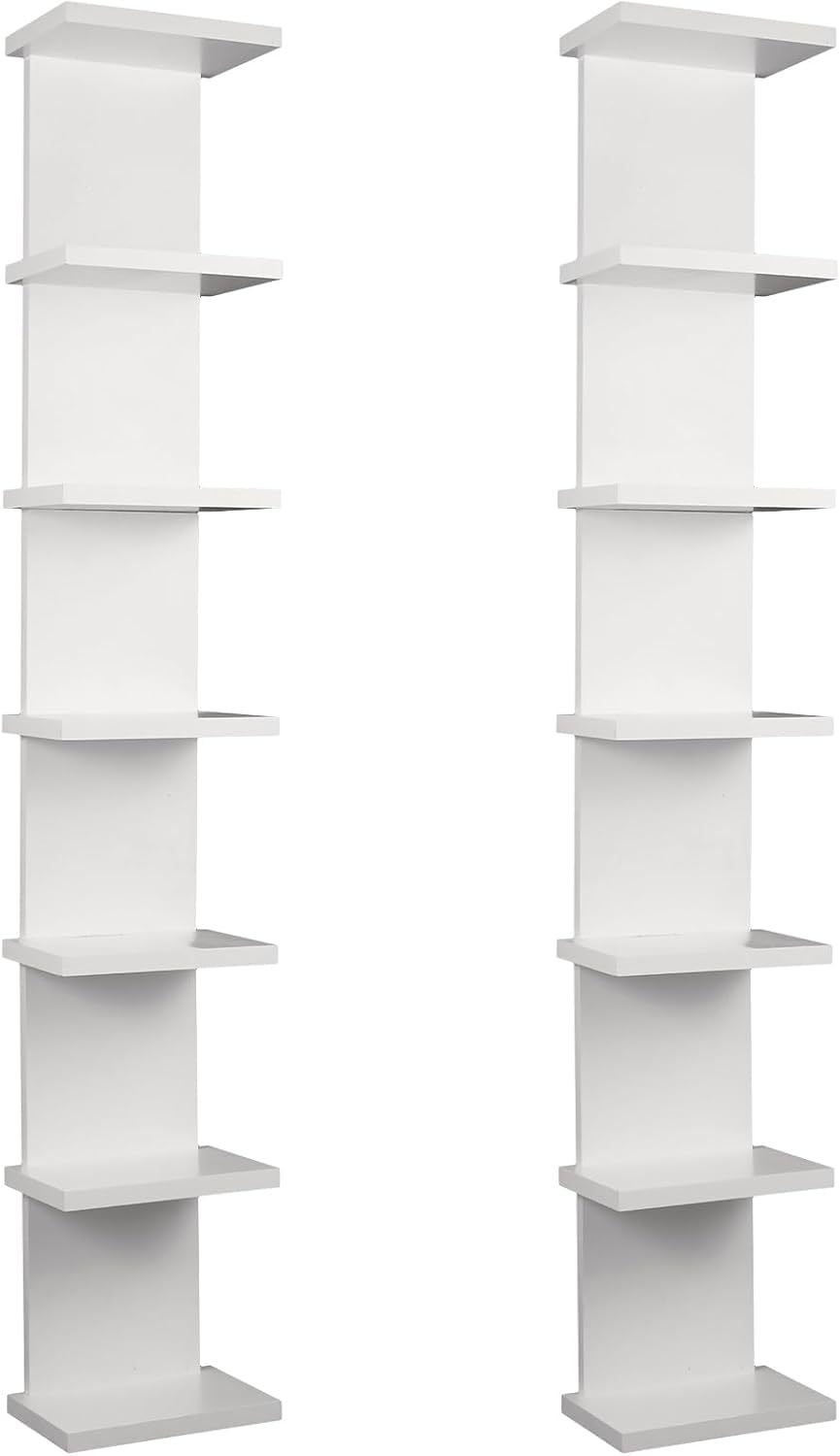 Photo 1 of Hlimior 2 Pack 7 Tier Wall Shelf Unit - Lack Floating Shelf, Compact Display Floating Shelf, Vertical Column Wall Decor Mount Floating Storage Organizer Tall Tower Shelf for Bedrooms, Living Rooms