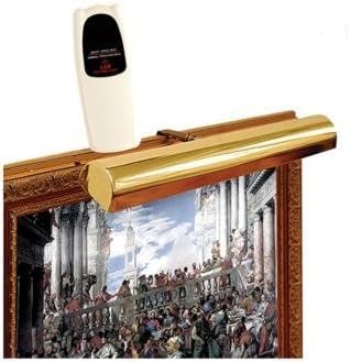 Remote Control LED Picture Light Cordless โ Polished Brass โ for Pictures up to 3 Feet Wide- Safe for Artwork โ No Uv and No Heat โ Solid Steel Frame 1.3 Lbs โ Dimmer Included