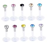 JOVIVI 10pcs Mixed 16G Acrylic CZ Gem Labret Stud Monroe Bar Lip Rings Stud Piercing Punk (White)