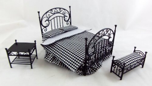 Dollhouse Miniature Ornate Black Iron Bedroom Set