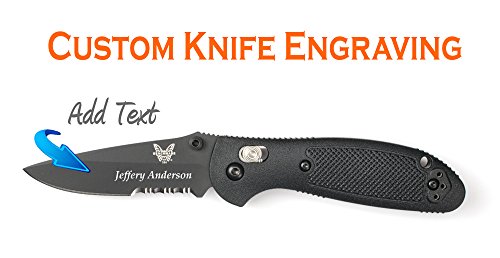 Custom Laser Engraved Benchmade Mini-Griptilian Mod Drop Point Combo Edge & BK Coating Knife 556SBK