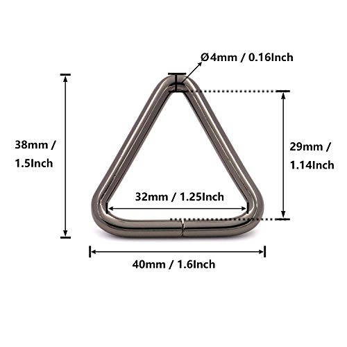 BIKICOCO 1-1/4\'\' Metal Triangle Ring Buckle Connectors Non Welded Round Edge Webbing Bag Clasp Handbag Strap Making Hardware, Gunmetal - Pack of 10