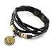 Lucky Handmade Natural Constellation Zodiac Sign Logo Genuine Real Leather Bracelet with Charms, Beads, Button, Adjustable Size, Gift for Him or for Her, Unisex (Sagittarius - Black Leather)
