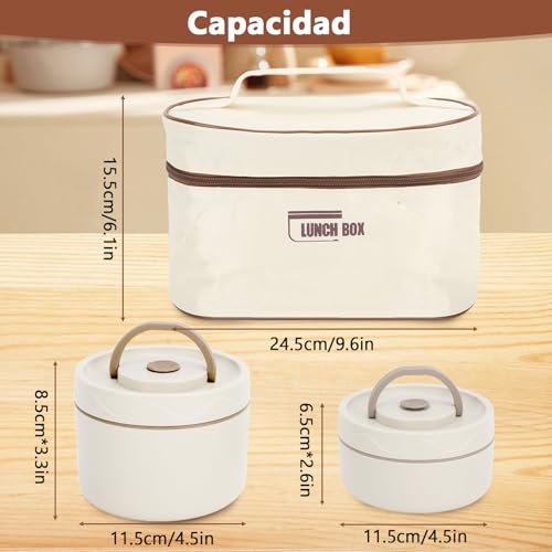 Caja Térmica de Acero Inoxidable 304 con Tapa, multifunción, portátil, redondo, con bolsa térmica, color beige, para el Trabajo, la Escuela, Comedor Al Aire Libre 4 unidades