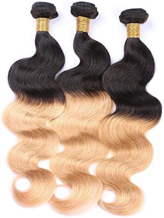 Cvthfyky Ombre Brazilian Body Wave Hair Bundles Unprocessed Human Hair Extensions - #T1B/27 Black To Blonde 2 Tones Color 100g/pcs (Color : Blonde, Size : 12 inch)