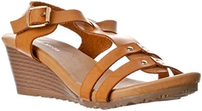 Women's Fashion Shoe 'NACHO-1' Mid-Heel Wedge Open Toe Sandals, Camel, 7.5