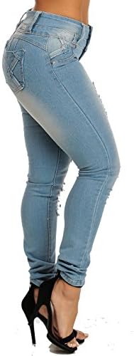 Saza Light Denim Butt Lifting Levanta Cola Ripped Distressed Skinny Jeans 10845K