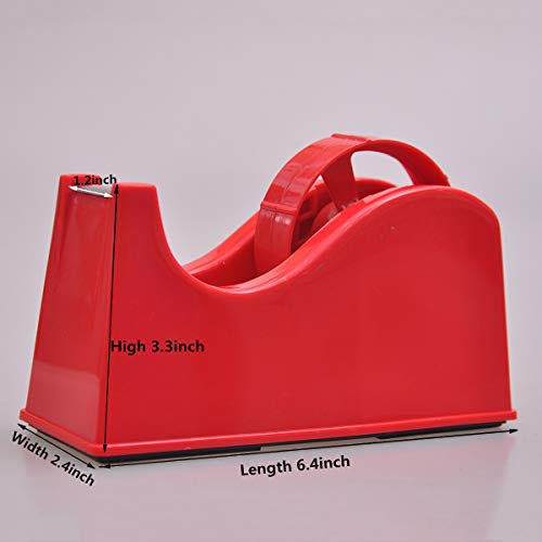 Desktop Tape Dispenser Adhesive Roll Holder (Fits 1" & 3" Core) with Weighted Nonskid Base Red - Thumbnail 3
