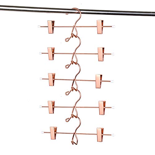 Amber Home Add-On Shiny Rose Copper Gold Metal Clothes Pant Skirt Slack Hangers Clothing Hangers with 2-Adjustable Clips (12 Pack)