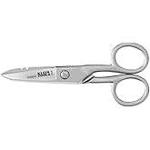 Klein Tools 2100-9 Stainless Steel Electrician Scissors, Made in USA, 5.25-Inch Free-Fall Handle Snips, Stripping Notches, Non-Slip Serrated Blade