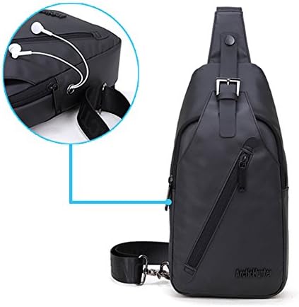 Men's Sling Bag Headphone Port Waterproof Crossbody Shoulder Bag Outdoor Cycling Messenger Chest Bag Black (black023)