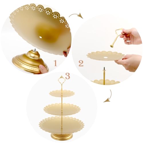 Gold Dessert Table Display Set 6 +1, Gorgeous Metal Cake Pop Display Stands Dessert Platter Cupcake Tower with 50Pcs Balloons for Wedding Birthday Party Baby Shower Afternoon Tea Festival Decor