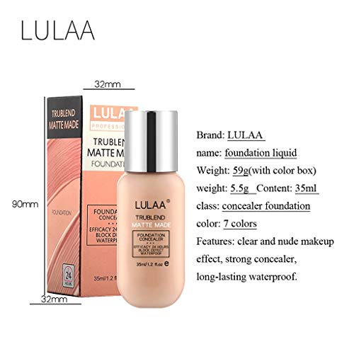 Kidirt, Matte Foundation Full Coverage - 24 Hours Block defect Moisturizing Liquid Foundation - Waterproof Foundation Concealer Cream - Long Lasting face Primer with Makeup Puff (02#Ivory White)