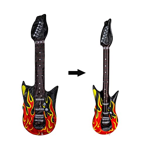 Excefore Inflatable Guitar, Waterproof Flame Inflatable Guitar, Reusable Inflatable Rock Guitar â€‹â€‹for 80s 90s Musical Themed Party, Adults Kids Birthday Party and Photo Booth Props