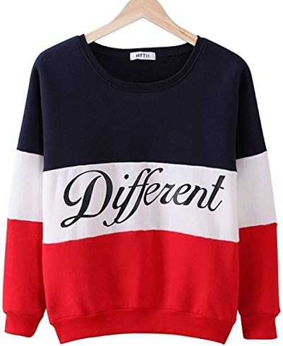 LAISIYI Autumn Fleece Letter Different Print Casual Sweater Mix Color Pullover RedBlack M
