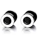 Mens Womens White Black Stud Earrings Steel Illusion Tunnel Plug Screw Back with 6MM Black Cubic Zirconia
