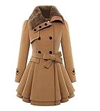 Women's Fashion Faux Fur Lapel Double-breasted Thick Wool Trench Coat Jacket