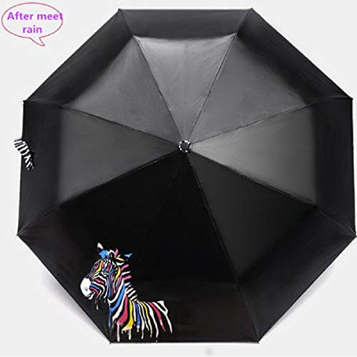 Color Changing Umbrella, Putars Folding Changing Color Zebra Print, Sunshade Parasol Rain Shade Anti-UV, Black, Opening Length 38.6" - Thumbnail 3
