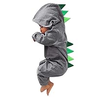 Willsa Baby Clothing, Newborn Infant Boy Girl Dinosaur Hooded Romper Cotton Comfortable Jumpsuit (12 Months, Gray 2)