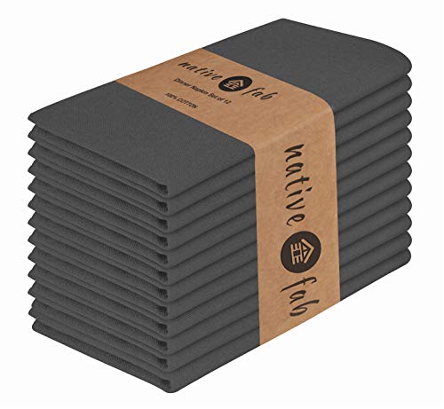 Native Fab Cloth Dinner Napkins Set of 12 Cotton 17x17 Absorbent Soft Restaurant Hotel Quality - Cocktail Napkins, Wedding Dinner Napkins - Everyday Use, Easy Care Washable - Grey - Thumbnail 7