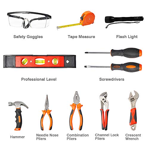 Mysterystone TFK009 Set 14Piece Real Tool Kit for Children Tool Belt Pouch Bag for Woodworking Projects Home Repair, Orange